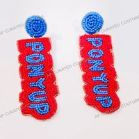 Venta al por mayor de joyería deportiva personalizable AP CURATED COUTURE, pendientes colgantes con letras y nombres personalizados, con pedrería y cuentas de cristal, a la moda.