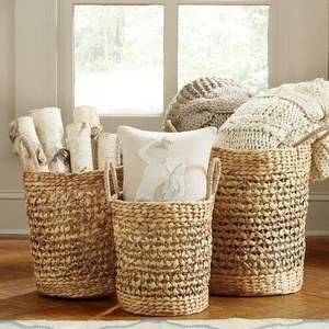 Hot Selling Natural Fibers Water Hyacinth Storage <b>Baskets</b> Wholesale Perfect for Modern Living Rooms and <b>Green</b> Homes - Product Image 6