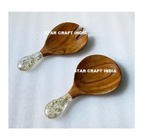 Juego de cuchara y tenedor para ensalada, utensilios de cocina para cocina, utensilios de cocina naturales, servidores de ensalada de madera de acacia con asas de resina - Product Image 1