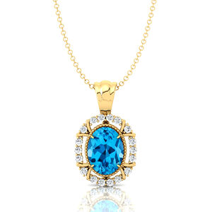Bijoux de déclaration faits à la main Collier pendentif à breloques en or massif 18 carats clouté de pierres précieuses topaze bleue suisse naturelle et de diamants véritables - Product Image 2