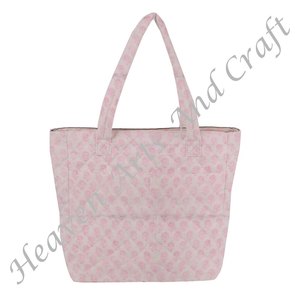 Bolso de Mano Acolchado de Lona de Algodón con Estampado Floral para Mujer, Bolsa Acolchada de Hombro con Estampado de Bloque de Mano de Estilo Indio - Product Image 4