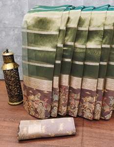 La última impresión digital de lino de estilo indio Sari de diseñador étnico más vendida última exclusiva para ropa de fiesta de boda alta demanda - Product Image 2