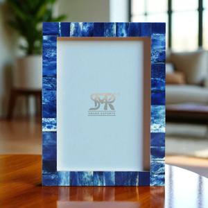 Dark Blue Rustic Handmade Bone Inlay for Photo <b>Frame</b> Stylish Tabletop Office Modern Living Room Decor Customizable - Product Image 2