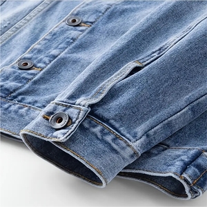 Veste en jean pour homme 100% coton de haute qualité, style vintage, patchs, boutons, lavage à l'acide, logo personnalisé, hiver, écologique, respirante - Product Image 3