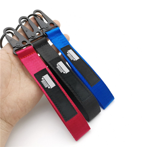 Nylon Polyester Strap Custom Logo Embroidered Tag Rally Wristband Buckle Hook Motorcycle Keychain