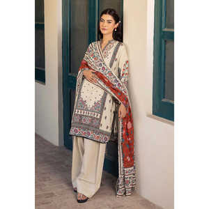 Conjunto de 3 piezas de Salwar Kameez Anarkali con estampado Jacquard, Dupatta con rayas Zari, algodón elástico informal para mujer - SP-52085 - Product Image 1