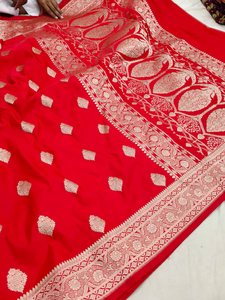 Sari de Seda Mashru Tradicional de Diseño Artesanal, Hermosa Tejido Banarasi, Secado Rápido, Protección Solar, Para Todas las Estaciones, Bodas - Product Image 6