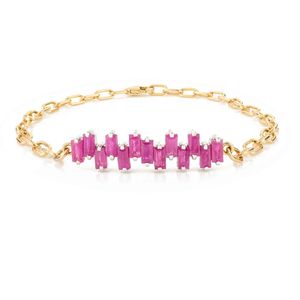 2024ดีไซน์ทันสมัยสินค้ามาใหม่18K สร้อยข้อมือประดับทับทิมตัดทรงบาแกตต์เหลืองทองเครื่องประดับขายส่งสำหรับผู้หญิง - Product Image 1