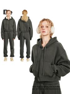Vêtements de sport de course en polaire de haute qualité personnalisés, veste à capuche zippée, pantalons de survêtement, ensemble de 2 pièces, survêtements pour femmes - Product Image 3