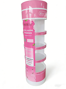 Exhibidor de Cosméticos Cilíndrico de Metal, <span class=keywords><strong>4</strong></span> Niveles, Redondo, Color Rosa, Estante de Exhibición de Maquillaje de un Solo Lado, para Tiendas Minoristas - Product Image 2