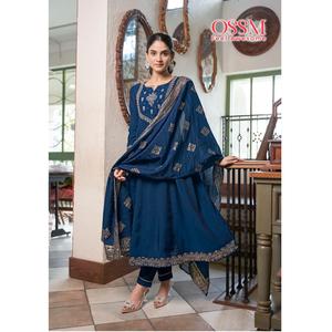 Beau costume de créateur pour l'été exclusif nouvelle tendance Viscos tissu de soie romaine broderie Chanderi Jecquard Dupatta indien - Product Image 1