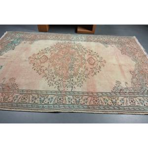 Tapis turc vintage Beige bleu Patchwork Design 6.1x9.6 pieds tapis en laine tissée à plat pour décorations de salon 4m de largeur Latex - Product Image 3