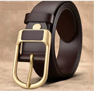 Genuine Leather <b>Belt</b> Cowhide Solid Color Rectangular Alloy Buckle Casual Style - Product Image 4