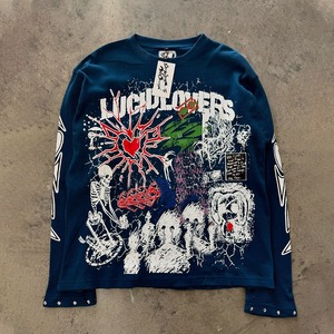 Usine en gros 100% coton DTG imprimé T-Shirts hommes gaufré à manches longues goujons thermiques graphique personnalisé surdimensionné 300g tricoté - Product Image 3