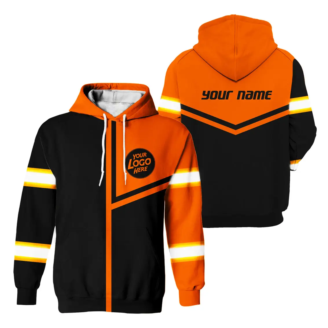 Hoodie reflektif Hi Vis Logo desain kustom hoodie keselamatan pakaian kerja warna oranye Hoodie dengan pita reflektif