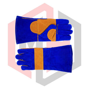 ถุงมือหนังสีน้ำเงินสำหรับงานเชื่อม  บุด้วยวัสดุเสริมความแข็งแรงสีน้ำตาลบริเวณฝ่ามือ ทนความร้อน ทนไฟ ป้องกันไฟฟ้าสถิต น้ำหนัก 11 ออนซ์ ยาว 14 นิ้ว ปราศจากซิลิโคนและแป้ง - Product Image 6