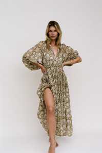 Robe longue en coton 100% pour femmes de haute qualité, bleu uni, à carreaux, col en V, manches courtes, taille naturelle, pour les fêtes - Product Image 4