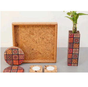 Cadeaux professionnels et promotionnels de qualité supérieure 4 tapis de salle à manger en liège 2 dessous de plat 4 sous-verres 2 supports de chauffe-plat avec placage - Product Image 3