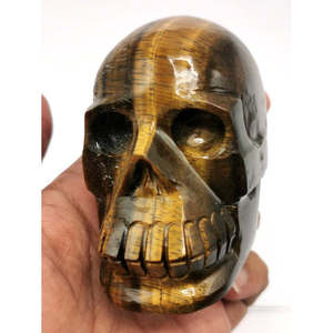Crâne en pierre d'œil de tigre naturelle - reiki/chakra/guérison - artisanat en cristal - poids 434 g (0,95 lb) et 3 pouces - Product Image 4