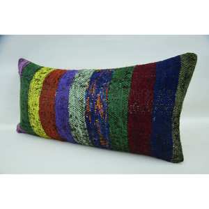 12x24 Inches Multicolor Kantha Patchwork Wool <b>Pillow</b> Vintage Woven Pattern - Product Image 3