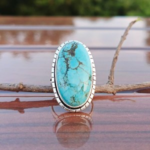 Natural Turquoise Gemstone <b>Ring</b>, Handmade <b>Statement</b> <b>Ring</b>, A++ Quality Turquoise Gemstone <b>Ring</b>, Gift For Her Silver <b>Ring</b> - Product Image 2
