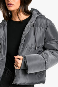 Nouveau design personnalisé à la mode gris foncé nord recadrée fermeture éclair à capuche courte doudoune polyester hiver chaud concepteur bulle veste - Product Image 3