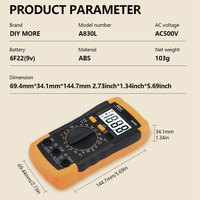 Multimètre Numérique LCD A830L Électrique, Testeur de Courant, Voltmètre, Ampèremètre Portable, Tension CC CA, Diode et Fréquence
