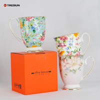 Tasse à Thé de Luxe Promotion Élégante Porcelaine Fine Céramique Os de Chine Tasse à Café Design Fleurs Royales Papillons Écologique