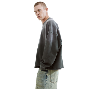 Custom 360gsm Heavyweight <b>Oversized</b> Crewneck <b>Sweatshirt</b> 100% Cotton Unisex <b>Vintage</b> Distressed Embossed Design - Product Image 3