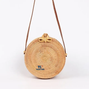 กระเป๋าหวายน่ารักกระเป๋าผู้หญิงสไตล์โบฮีเมียนกระเป๋าถือเขตร้อนที่กำหนดเองพร้อมกระเป๋าเงินตะกร้าสานแฮนด์เมดในเวียดนาม - Product Image 1