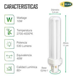 Lampadina Fluorescente a Risparmio Energetico Gemini D 10W G24d-1 - Product Image 1