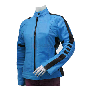 Chaqueta de cuero de bombardero de piel de oveja personalizada OEM para mujer, estilo de motocicleta Varsity de talla grande con cremallera - Product Image 5