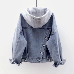 Blouson en jean pour femme, style camionneur, manches longues, fermeture boutonnée, doublure en coton lavé, gris uni, hiver, écologique, respirant, en cuir de vache - Product Image 1