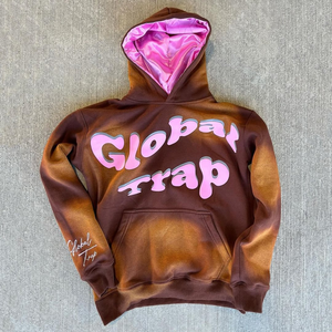 2024 personalizado al por mayor Vintage para Puff estampado satén forrado recortado desgastado Dip Dye Hoodie 100% algodón invierno sólido liso teñido - Product Image 5