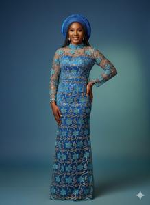 Vestido de Encaje de Red de Alta Costura Nigeriana, Diseño Floral de Bosque, Estilo Tradicional y Lujoso, Ropa Nigeriana - Product Image 4