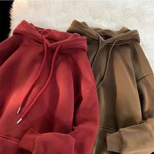 Pull à capuche en coton lourd pour hommes, sweat à capuche ample de haute qualité avec épaules tombantes et motif uni imprimé pour l'hiver - Product Image 3