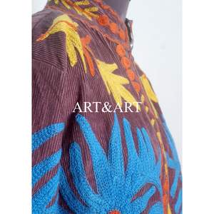 Veste matelassée à boutons avec broderie florale, doublure en coton rayé, faite à la main, style d'hiver et d'automne, séchage rapide, tenue de soirée - Product Image 6