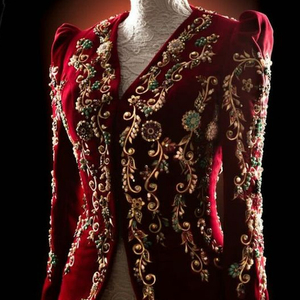NEW DESIGNER MAROON COLOUR JACKET ON VELVET FABRIC WITH EMBELLISH OF CRYSTAL BEADS,PEARLS,GLASS STONE WORK FOR PARTY-WEAR @ 2023 - Product Image 1