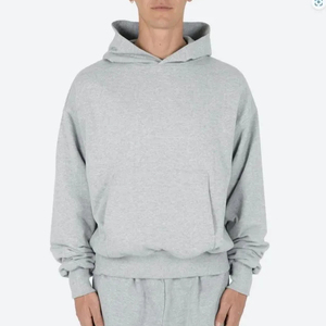 กําหนดเองว่างเปล่า 400gsm เงินสีเทาเสื้อกันหนาวหมวกบุรุษผ้าฝ้ายพัฟหน้าจอพิมพ์ Hoodies ผู้ผลิตเสื้อกันหนาวหมวกเฮฟวี่เวท U Nisex Streetwear - Product Image 1