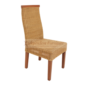 Silla de comedor de ratán natural tejido al por mayor con patas de madera maciza de mango, respaldo alto, muebles de mimbre para interiores para el hogar y restaurantes - Product Image 1