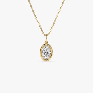 Collier pendentif ovale classique raffiné en diamant de laboratoire 1,00 carat E-F VS avec chaîne en or 14K, idéal pour le quotidien, bijou raffiné, cadeau - Product Image 1