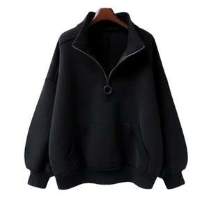 Sweat-shirt à capuche unisexe d'hiver de haute qualité en molleton 100% coton avec fermeture éclair 1/4, broderie, col montant et logo frontal - Product Image 2