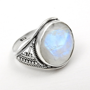 Personnalisé Luxe 100% Naturel Arc-En-Ciel Pierre De Lune Belle Pierre De Naissance Gemme 925 Bagues En Argent Sterling Pour Elle En Gros OEM - Product Image 1