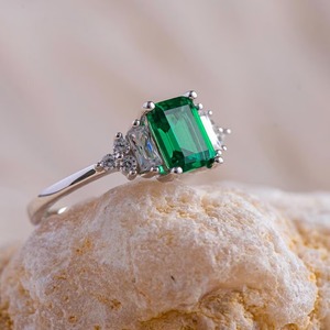 Handmade Indian Fine Jewelry Vintage Style <b>Emerald</b> Cut Engagement <b>Rings</b> Women's Sterling <b>Silver</b> Prong Setting Third Party - Product Image 3