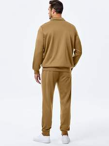 Ensemble de survêtement décontracté pour homme, 100% coton, 2 pièces, polo à fermeture éclair quart et pantalon de jogging - Product Image 4