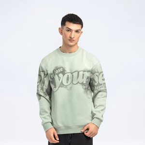 Streetwear de luxe 100% coton Sweat-shirt imprimé à col rond avec logo personnalisé en relief Sweat-shirt pour hommes - Product Image 5