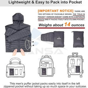 Mens Puffer <b>Jacket</b> Hood Lightweight <b>Packable</b> Winter Coat Featuring Water Resistant Fabric Zipper Garage Bulk Custom Branding - Product Image 2