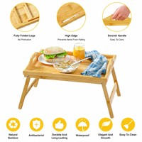 Table de lit pliable en bambou, plateau de service portable pour petit-déjeuner, plateau à collation pour chambre et salon