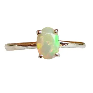 Nhất Bán Chất Lượng Cao Đa Lửa Welo Ethiopian Opal Hình Bầu Dục Cắt 925 Sterling Bạc Đá Quý Nhẫn Cho Phụ Nữ