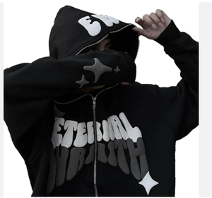 2024มีฮู้ดแบบรูดซิป400ผ้าฝ้าย100% สำหรับผู้ชายสไตล์เกาหลีล่าสุดพิมพ์ลาย GSM - Product Image 2